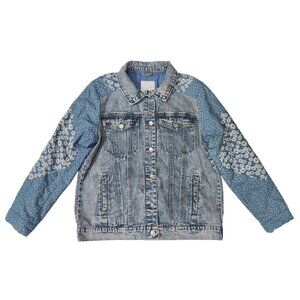 Avec Les Filles Women's Blue Floral Denim Jacket Size L